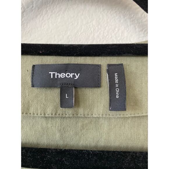 Theory Olive Green Linen Blend Shift Dress | L | Minimalist Short Dress Utility - Picture 2 of 6